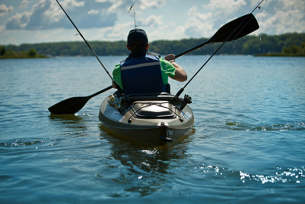 stern view of the Excursion 10 as it is paddled