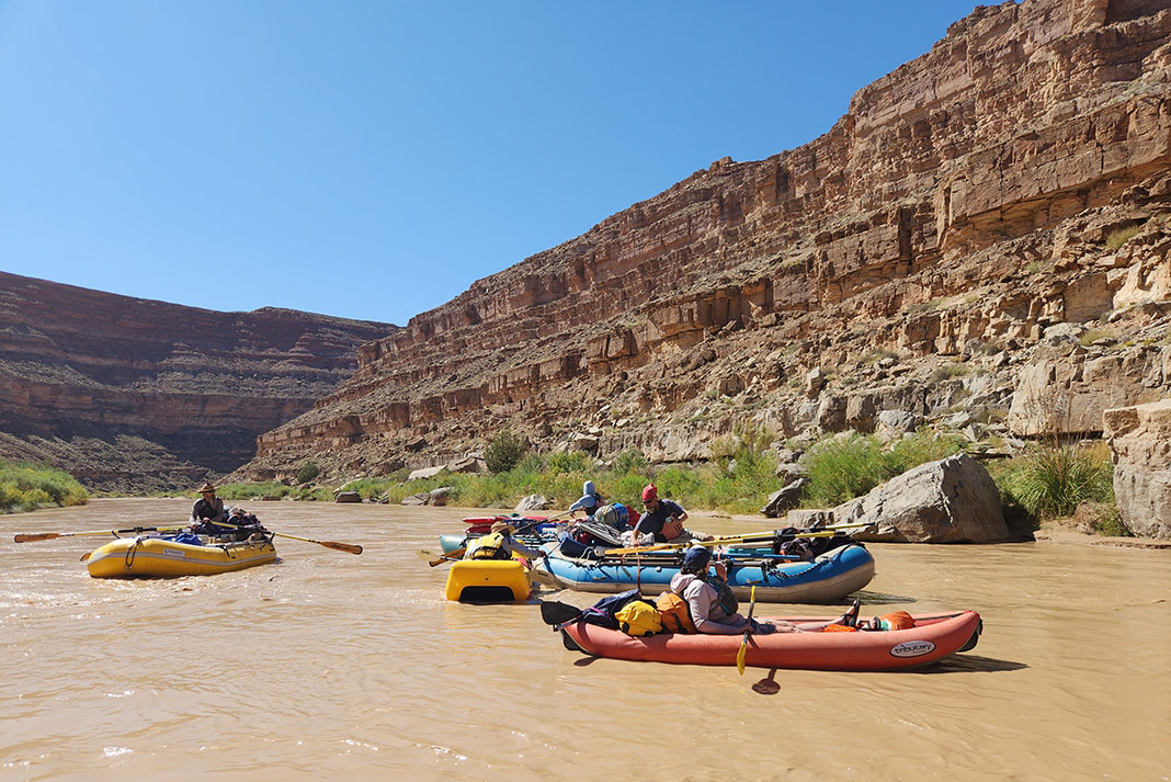 rafters and canoers prepare to depart down Utah's San Juan River