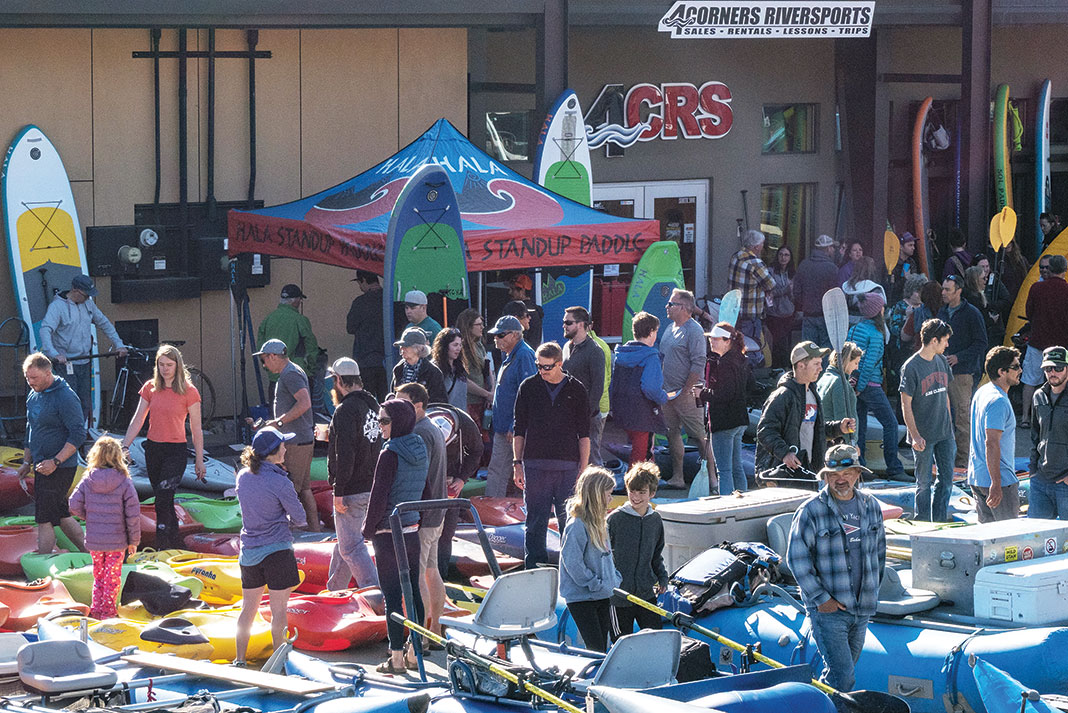 people attend a gear swap event at 4Corners Riversports