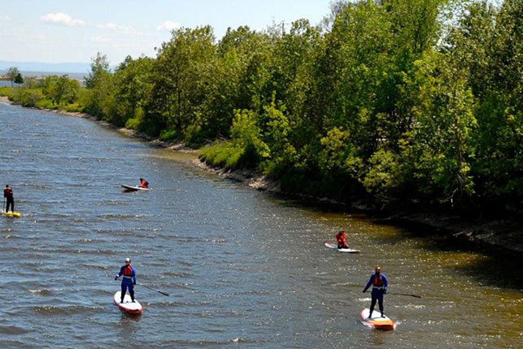 people paddleboard in Baie Saint Paul