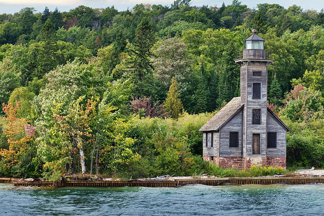 a lighthouse on Grand Island in Michigan