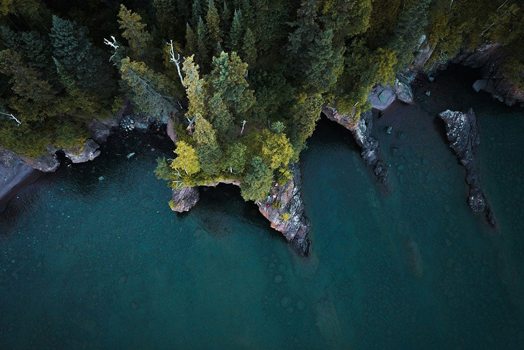 overhead view of a Boundary Waters campsite in Minnesota