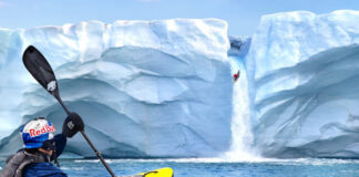 Aniol Serrasolses glacial waterfall, Svalbard.