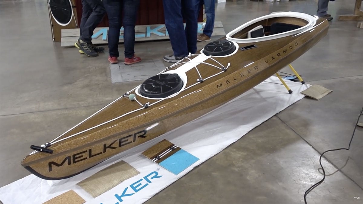 section of Melker Varmdo touring kayak with cork material at Canoecopia 2024