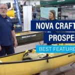 New Nova Craft Canoe Prospector 14 Walk-Through (Video) people stand beside the Nova Craft Prospector 14 at Canoecopia