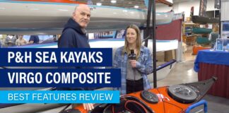 The Virgo Composite touring kayak from P&H Sea Kayaks on display at Canoecopia 2024