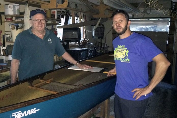 Renowned canoe builder Jim Henry talks shop with his son, Dana