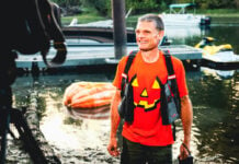 Gary Kristensen after setting record for longest journey by pumpkin paddling