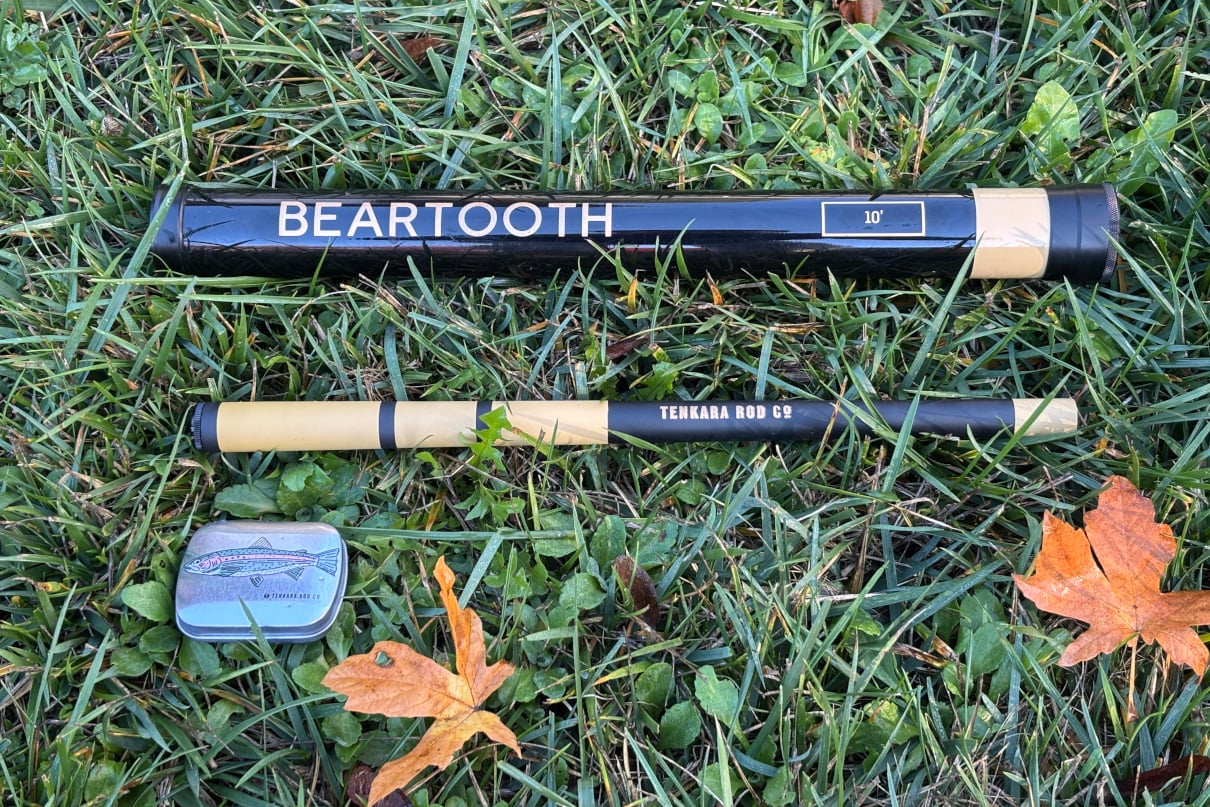 Tenkara fly rod with box of flies.