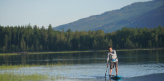 Paddleboard on lake.