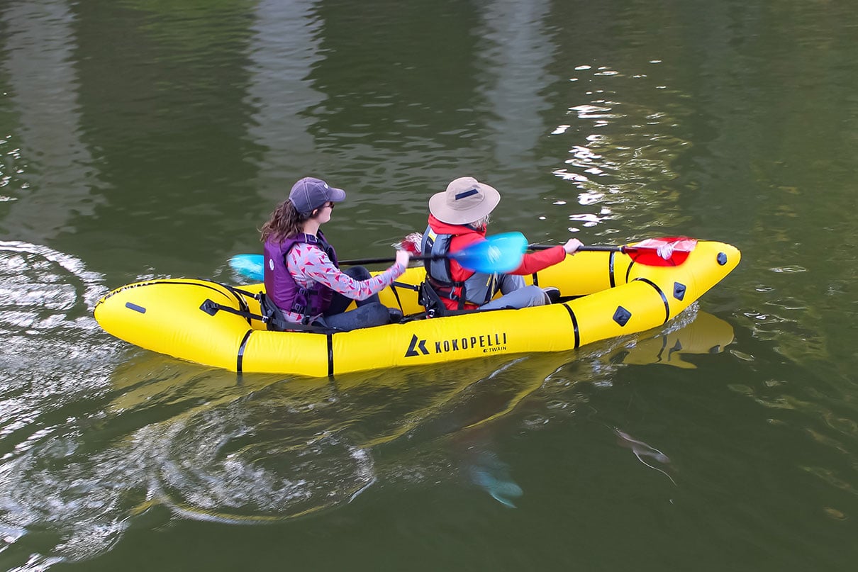 two women paddle the Kokopelli Twain tandem packraft