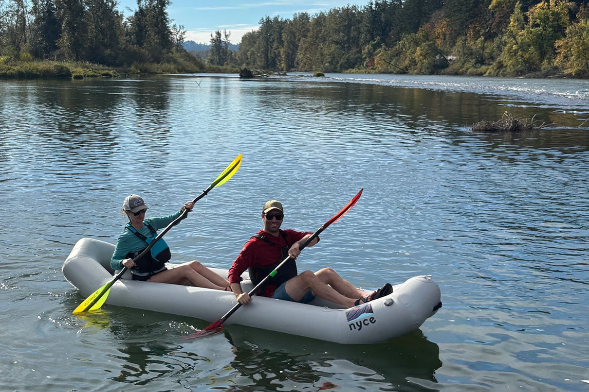 Joe Potoczak paddles the Nyce Haul tandem inflatable kayak with a partner