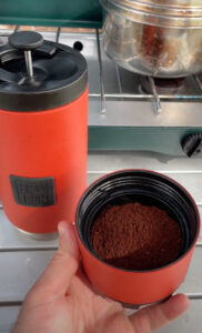 Coffee grounds loaded in French press.