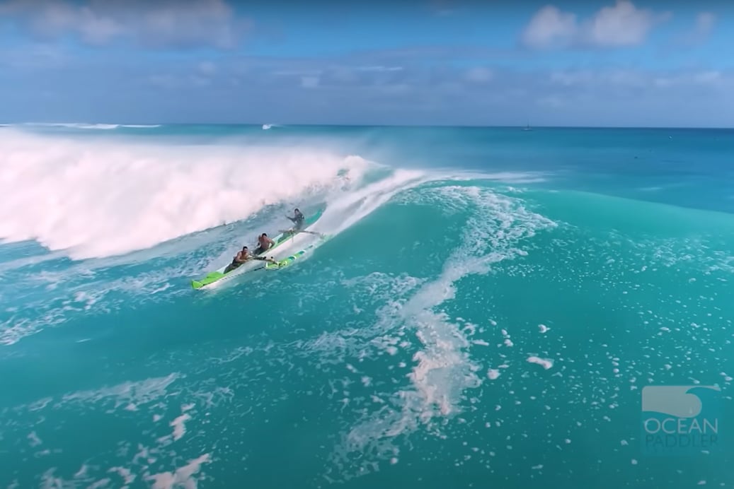 Canoe surfing the biggest swell in 30 years of Waikiki, Hawaii in outrigger canoes