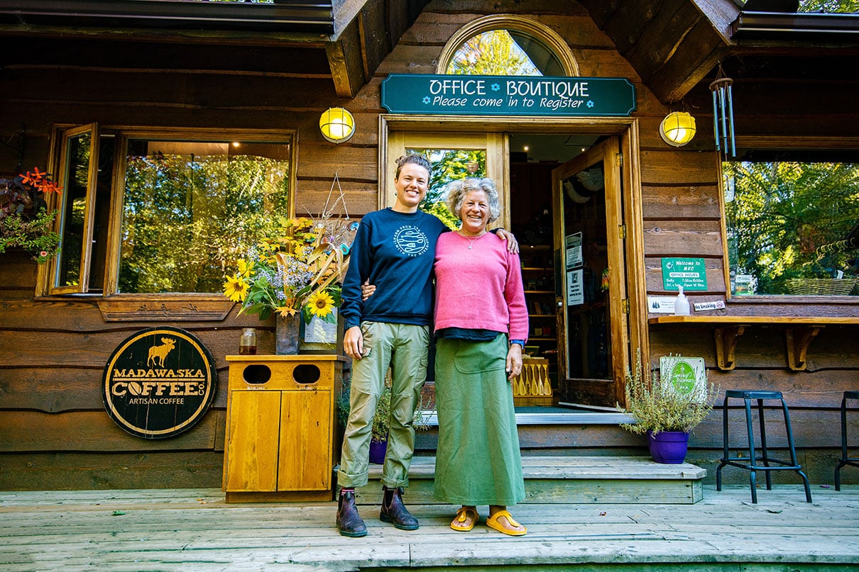 Stefi and Claudia van Wijk outside Madawaska Kanu Centre, based in Ontario’s Ottawa Valley