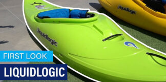 Inside Look At The Liquidlogic Hot Whip (Video) First look liquidlogic Hot Whip written over an image of the Hot Whip whitewater boat at PTC Colab 2024