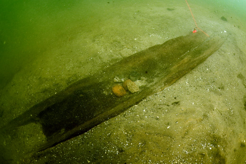 An ancient dugout canoe discovered in Lake Mendota, Wisconsin