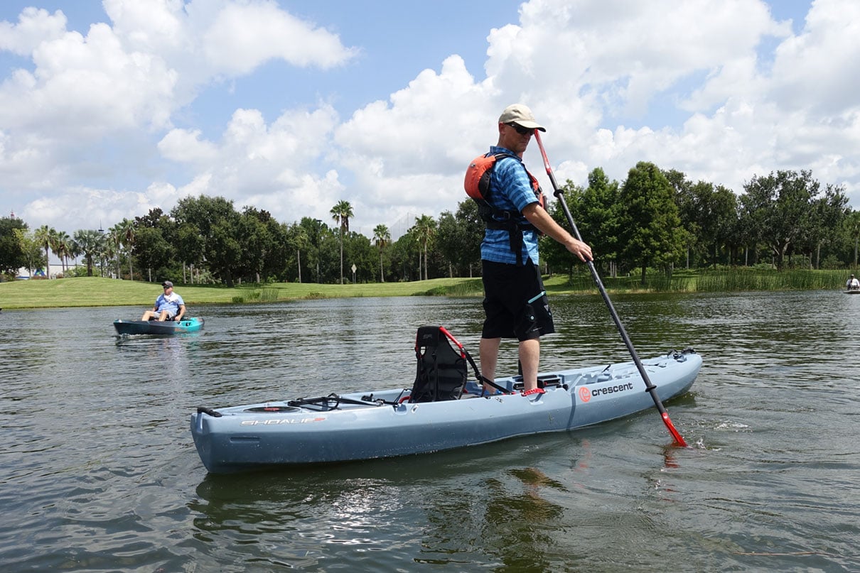 Ric Burnley shows the stability of a wide sit-on-top hull