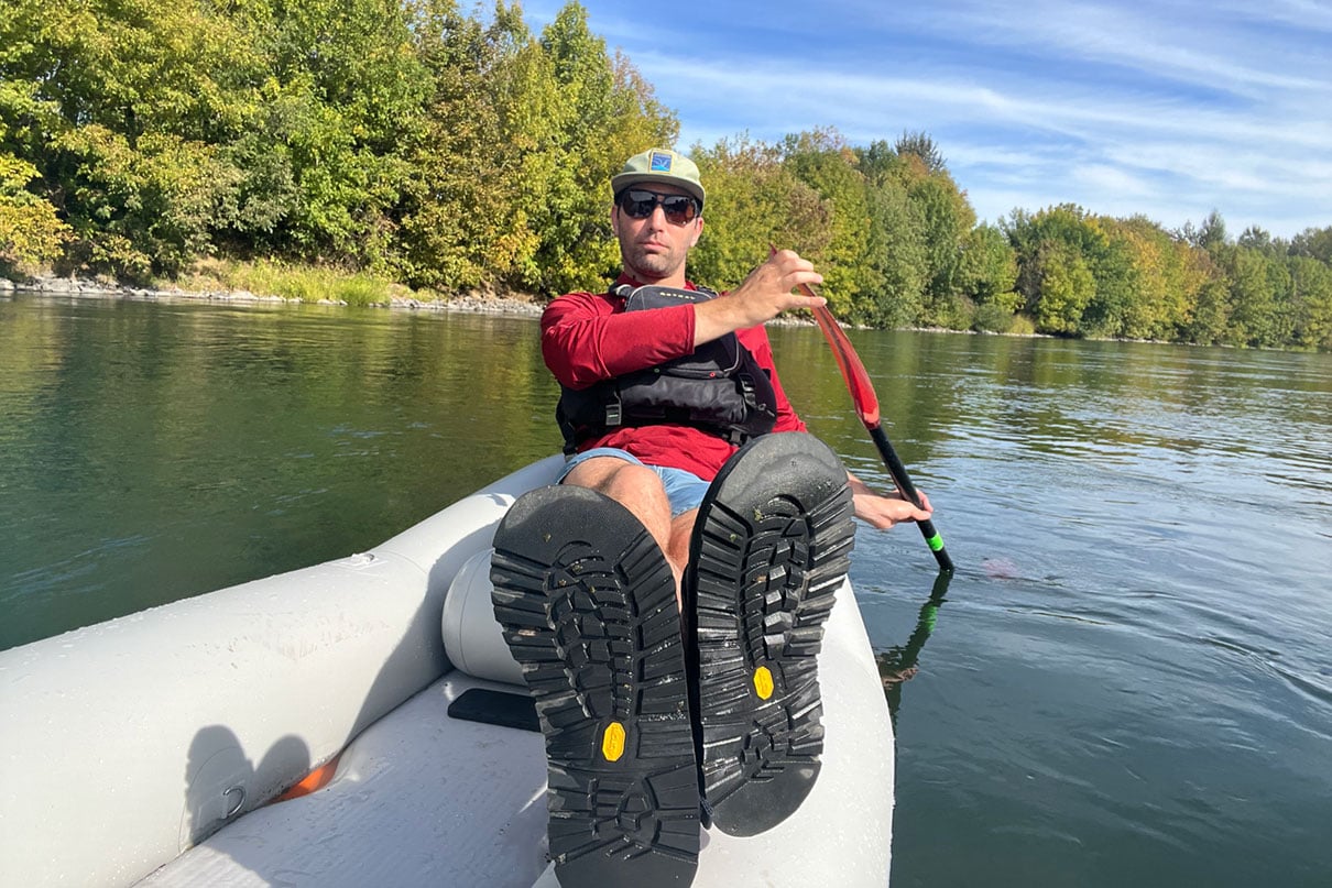 Paddling Magazine editor Joe Potoczak paddles while wearing Chacos Z/1 Classic sandals