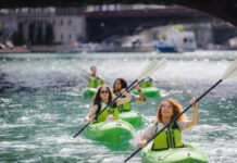 Group kayaking on the Chicago River