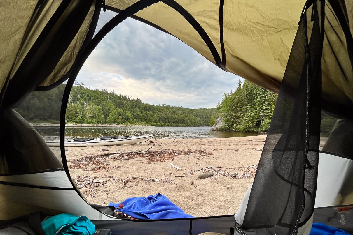 Beautiful campsite on Lake Superior taken on Constance Simes circumnavigation of Lake Superior by kayak